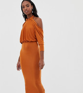 Vestido Midi Ajustado Con Mangas Ablusadas