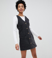 Minivestido Estilo Pichi Vaquero Abotonado Con Cuello En V De Asos Design Tall