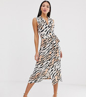 Vestido Midi Abotonado Sin Mangas Con Detalle De Cuello Y Estampado De Cebra De Asos Design Tall