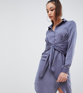 Minivestido Camisero Azul Con Lazada A La Cintura De Missguided Tall
