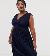 Vestido Midi Plisado Con Aplicación De Encaje De Asos Design Curve Premium