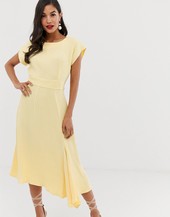 Vestido De Tubo De Canalé Con Cinturón Anudado Color Limón De Closet London