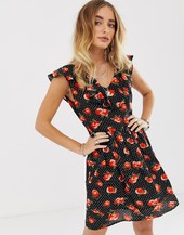 Minivestido Con Volante Y Estampado De Melocotones De Sacred Hawk