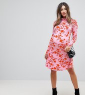 Minivestido Con Cuello Alto Con Estampado Floral Y Godets De Asos Maternity