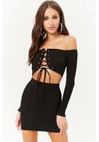 Ribbed Lace-up Crop Top & Skirt Set