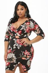 Plus Size Floral Print Mini Dress