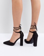 Zapatos Negros Anudados Al Tobillo Con Tacón De Bloque Pamela De Raid