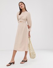 Vestido Midi De Manga Larga Con Detalle De Abertura De Asos White