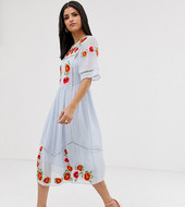 Vestido Midi Amplio Con Ribetes Tipo Carrera Y Detalles Bordados De Asos Design Tall