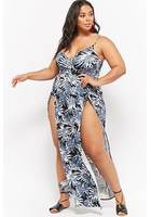 Plus Size Palm Leaf Print Maxi Dress