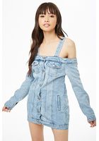 Open-shoulder Denim Mini Dress