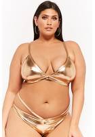 Plus Size Metallic Strappy String Bikini Bottoms