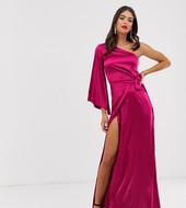 Vestido Largo Asimétrico Con Diseño Drapeado En Frambuesa De Missguided Tall