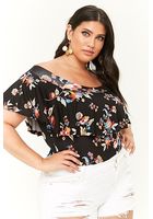 Plus Size Flounce Floral Print Bodysuit