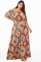 Plus Size Geo Flounce Maxi Dress