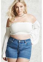 Plus Size Frayed Denim Shorts