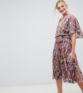 Vestido Midi De Flores Con Falda Plisada Y Manga Acampanada De Asos Design Tall