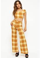 French Terry Plaid Crop Top & Pants Set