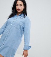 Vestido Camisero Vaquero Con Detalle De Puños Anchos En Azul De Asos Design Curve