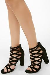 Caged Velvet Block Heels