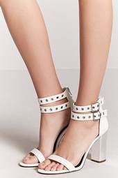 Faux Leather Grommet-buckle Heels