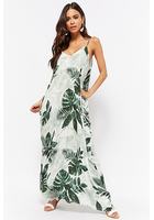 Crinkled Palm Leaf Print Maxi Dress