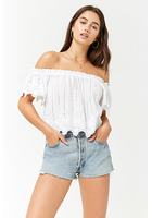 Off-the-shoulder Eyelet Crop Top