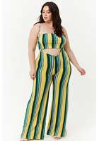 Plus Size Striped Tube Top & Pants Set