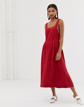 Vestido Midi Rojo De Lino De Mango