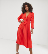 Vestido Midi Plisado Con Parte Delantera Anudada De Asos Design Tall