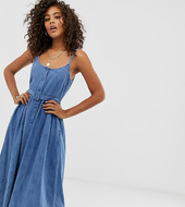 Vestido Midi Vaquero Con Cinturón En Azul Lavado Claro De Asos Design Tall