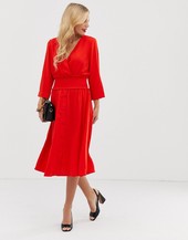 Vestido Midi Con Cuello De Pico Y Cintura Elástica De Y.a.s