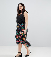 Falda Midi Con Estampado Floral De Lunares Y Detalle De Volante De Asos Curve