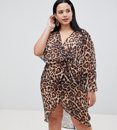 Vestido Midi De Satén Con Manga Kimono Asimétrica En Un Estampado De Leopardo De Asos Design