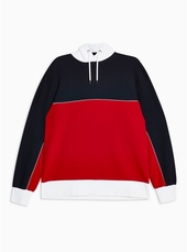 Red And Navy Panel Hoodie