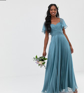 Vestido Largo Con Manga Acampanada Y Pliegues En El Corpiño Para Dama De Honor De Asos Design Tall