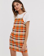 Minivestido Naranja De Tirantes Con Estampado De Cuadros De Monki