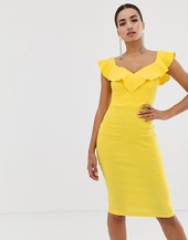 Vestido Ajustado Con Cuello Con Escote Corazón Y Relleno En Amarillo De Vesper