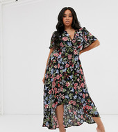 Vestido Midi Con Diseño Cruzado Y Estampado Floral Negro De Missguided Plus