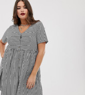 Minivestido Amplio A Rayas Con Cuello En V Y Botones De Asos Design