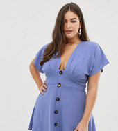 Minivestido Azul Con Diseño Abotonado De Boohoo Plus