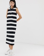 Vestido Midi Sin Mangas Con Logo De Texto Y Diseño A Rayas En Contraste De Champion