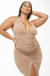 Plus Size Ruched Halter Maxi Dress