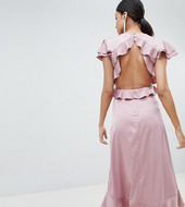 Vestido Midi De Satén Rizado Con Espalda Abierta Y Volantes De Asos Design Tall
