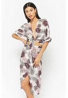 Feather Print Tie-front Top & Skirt Set