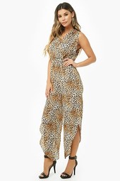 Crepe Leopard Print Slit-leg Jumpsuit