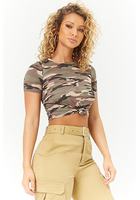 Knot-front Camo Print Tee