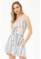 Striped Tie-front Crop Top & Skirt Set