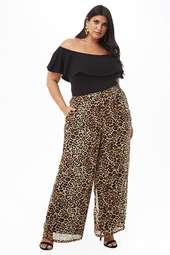 Plus Size Sheer Leopard Print Palazzo Pants