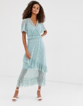 Vestido De Malla Con Volante Y Estampado Azul De New Look